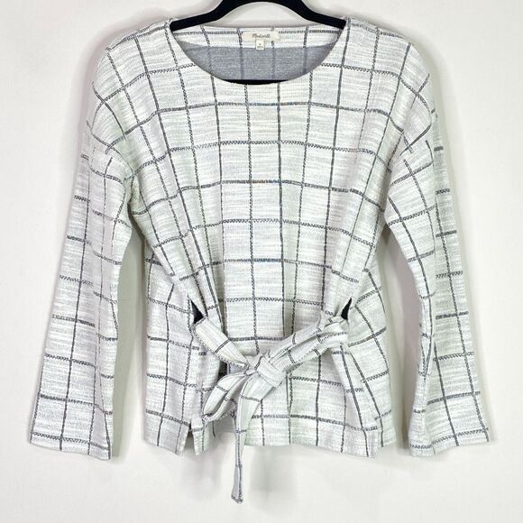 Madewell Windowpane Tie Front Sweater Top Women's Size Small - Picture 9 of 9